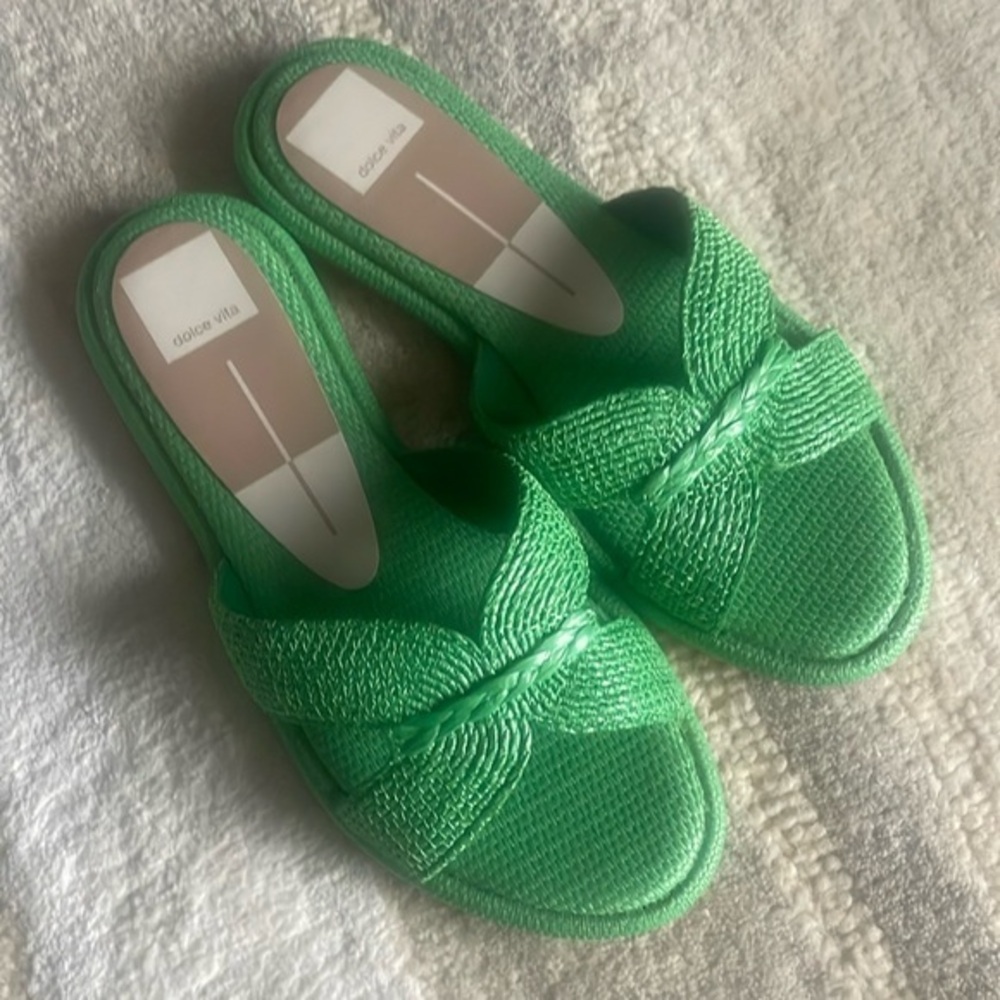 Dolce Vita Green Woven Slide Sandals